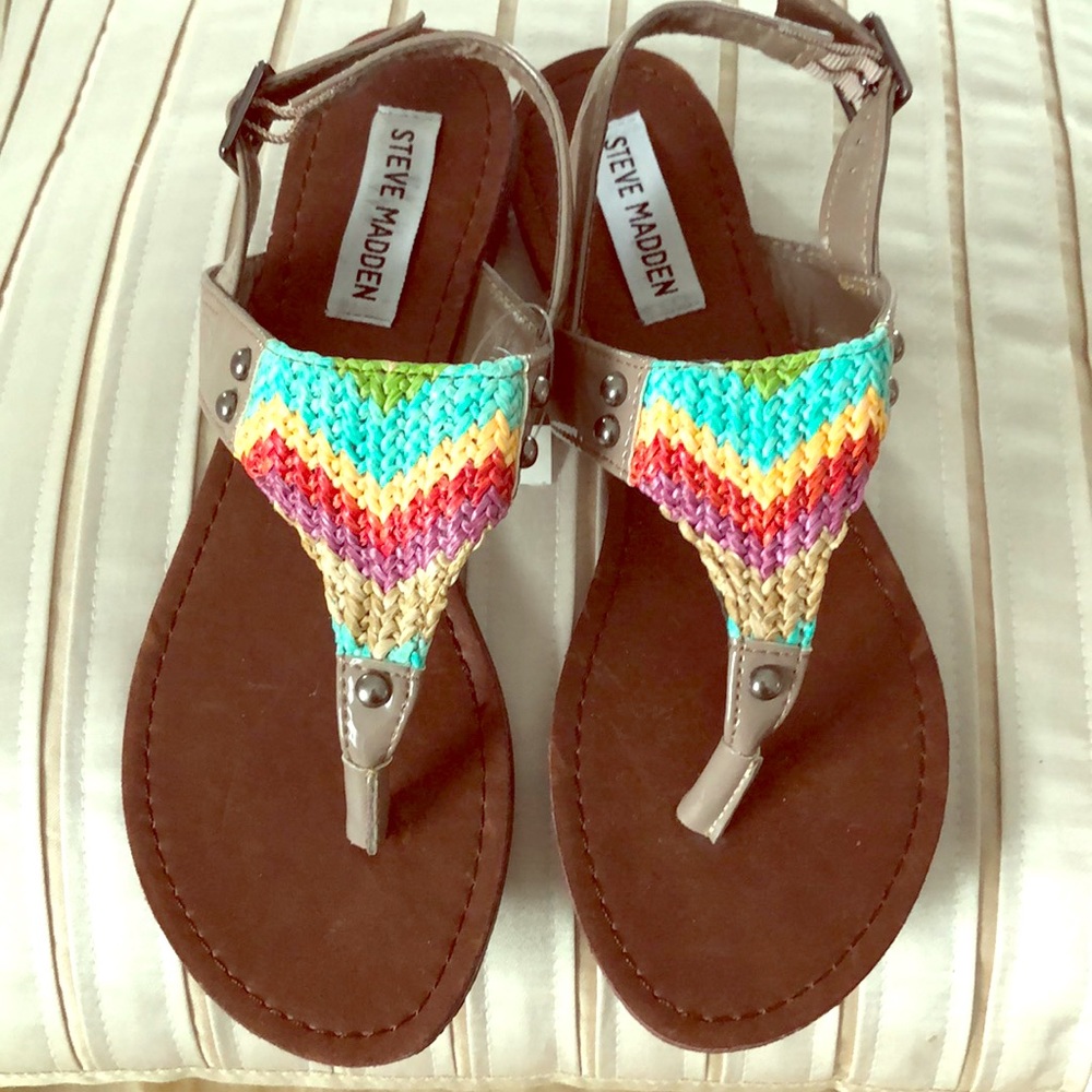 NEW Steve Madden Multi-color Straw Patent Sandals